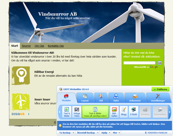 EASY Sitebuilder - klicka här att komma till vår livedemo där du kan skapa din egna hemsida